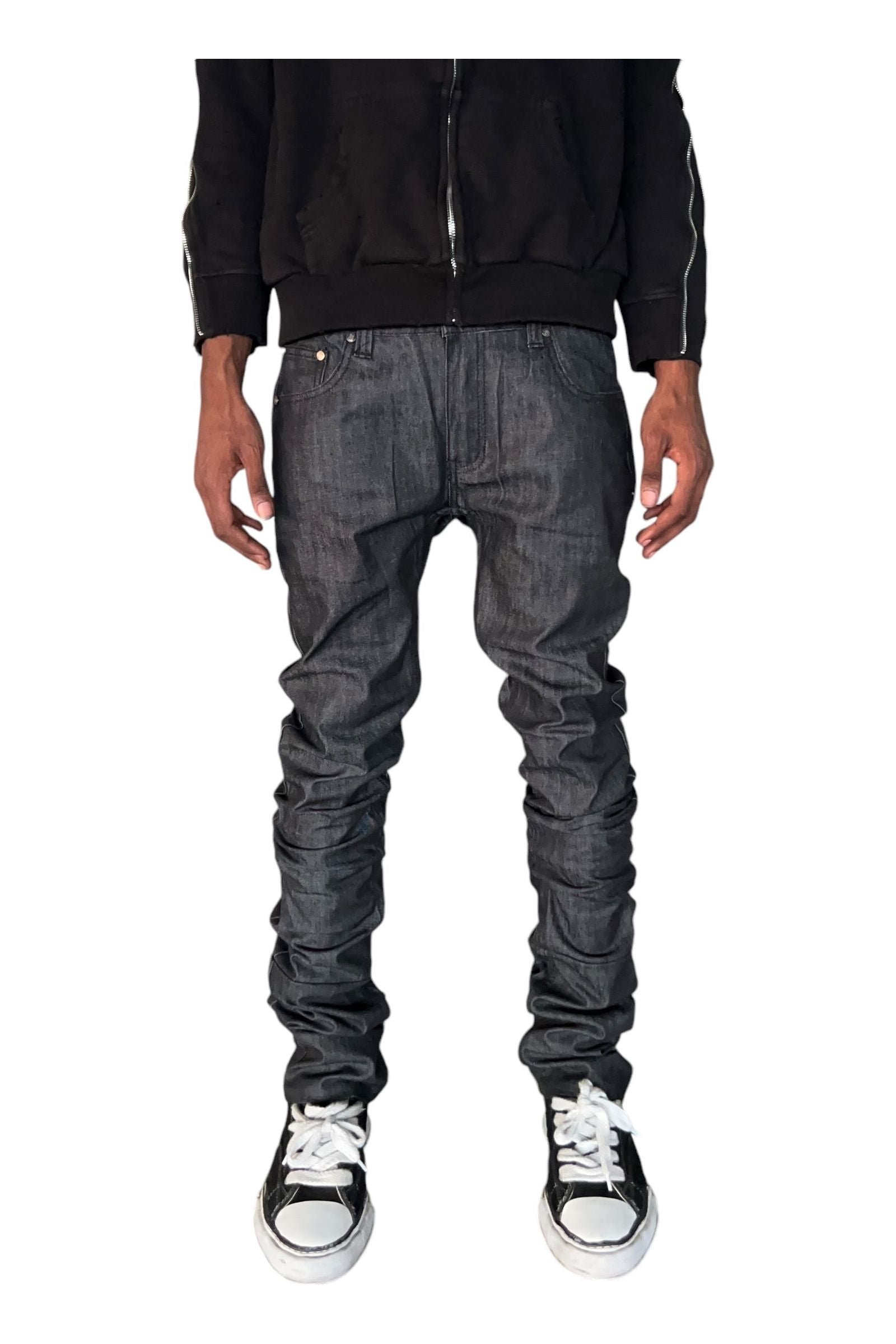 Raw Black Stacked Denim